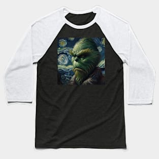 Whimsical Night: Mischievous Green Character - Starry Night Inspired Holiday Art Baseball T-Shirt